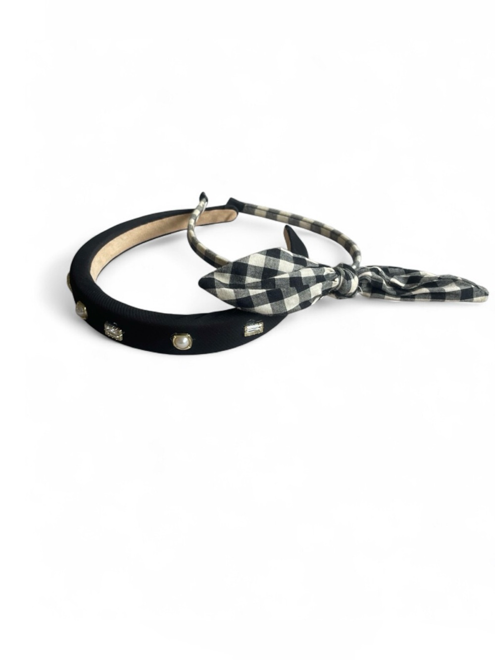 Headbands - 2 Pieces - Black Gold Pearlescent +  Gingham Black White Bow